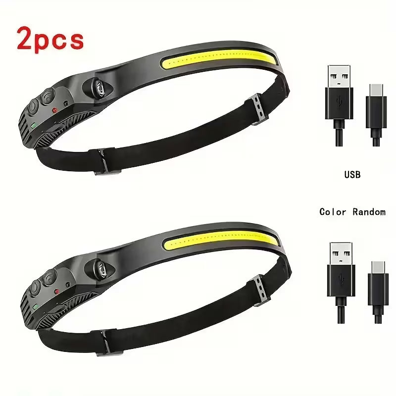 Rechargeable Headlamp with New 1200mAh Battery, 230° Wide-Angle LED and Motion Sensor, Ideal for Running, Fishing, Cycling, Camping, and Repairing